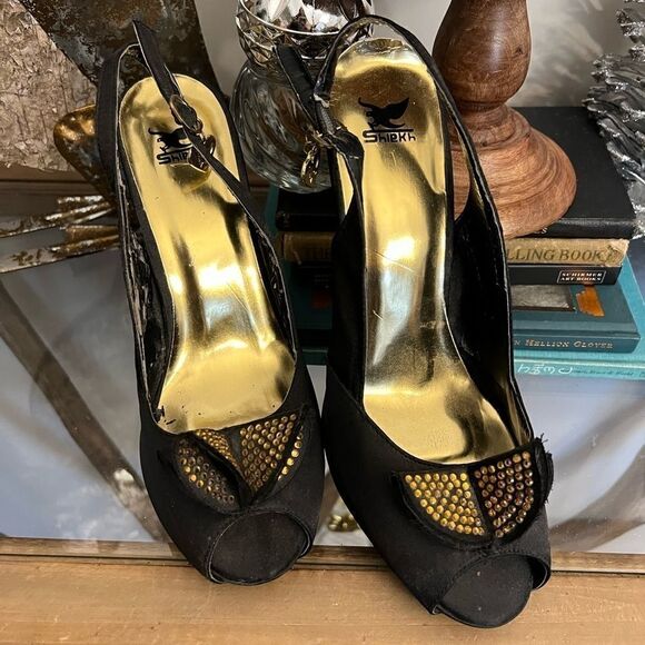 Vintage women's Sheik peep toe stilettos. Gorgeous gold heels size 9 - Picture 7 of 16